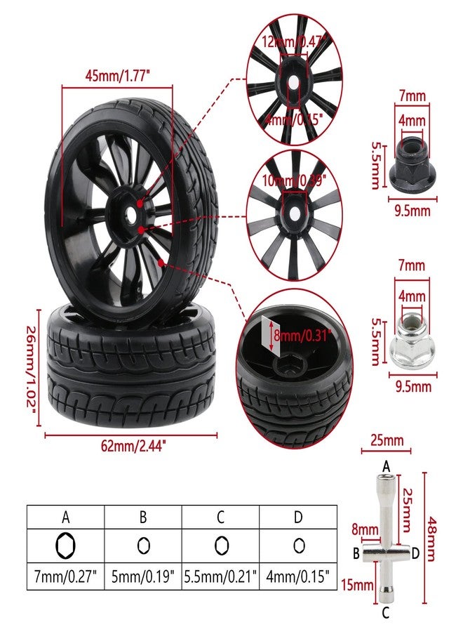Rchobbytop 4pcs 1/10 RC Drift Wheels 12mm Hex Drift Wheels and Tires for HSP Redcat HPI Tamiya 3RACING Kyosho Traxxas Wltoys MST Exceed RC Drift Car, with 8pcs Flange Lock Nuts and Wrench - Image 3